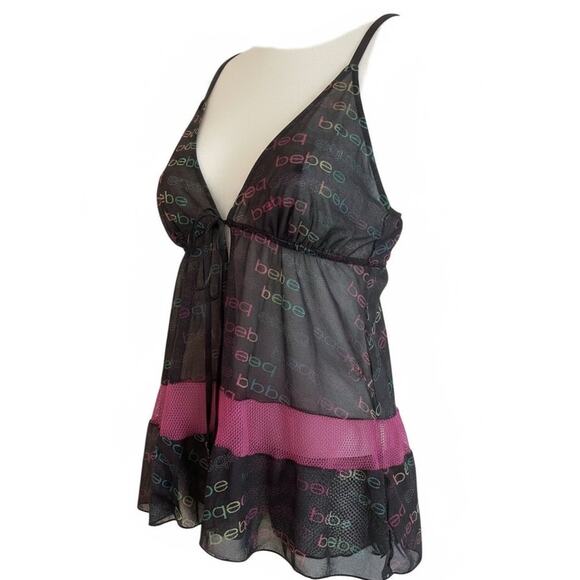 Y2K Bebe Babydoll Cami Tank Top See Thru Black Lace Whimsigoth Fairy Grunge 90s - Picture 2 of 7